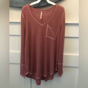 My Story Women’s V-Neck Long Sleeve Waffle Knit Top - Dusty Rose